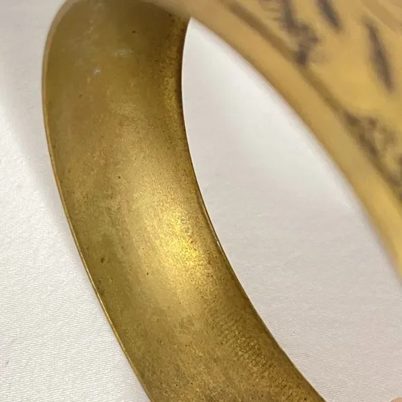 💎Bangle Bracelet Bronze Tone Chunky Flower Leaf Engraved - Picture 6 of 8